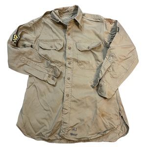 Korean War 1953 Cotton KHAKI US ARMY Shirt Collar Sz 15.5” X 32” Patches